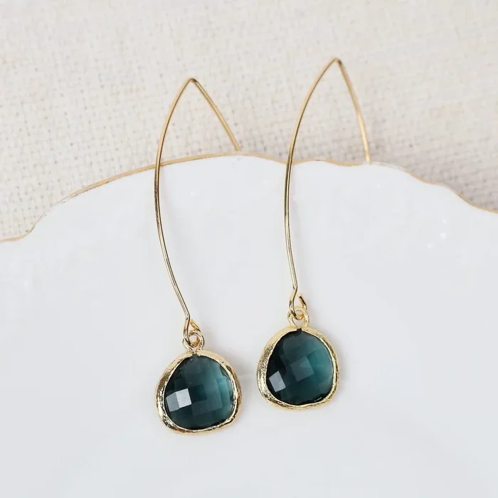 Gold Plated Long Sapphire Crystal Drop Earrings