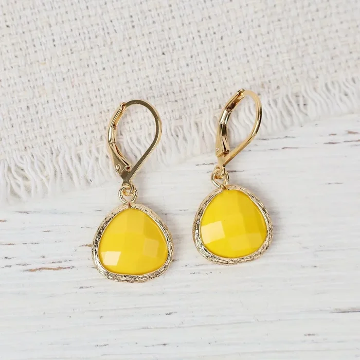 Gold Plated Mustard Crystal Lever Back Earrings