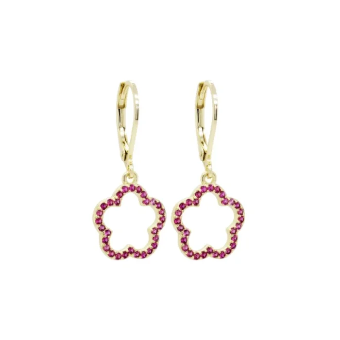 GOLD PLATED SURGICAL STEEL RED CZ OPEN FLOWER EARRINGS