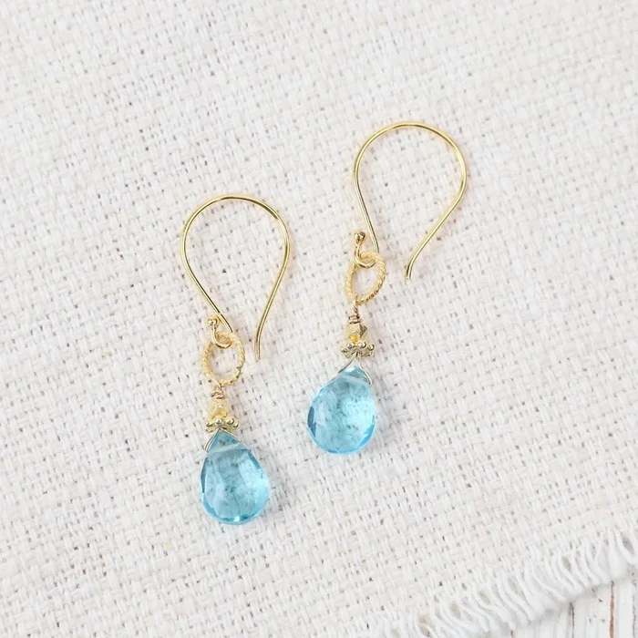 Gold Rope Link Earrings with Swiss Blue Quartz