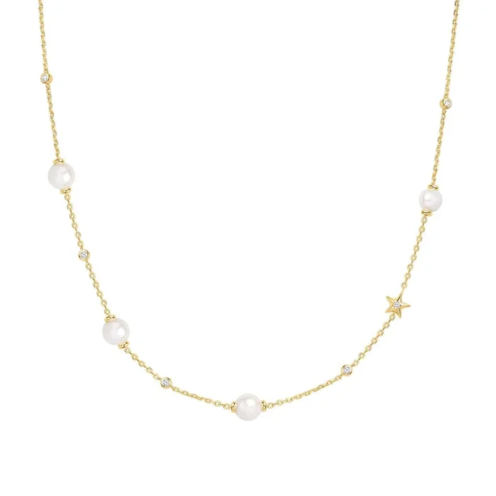 Gold Shell Pearl and Star Station Necklace