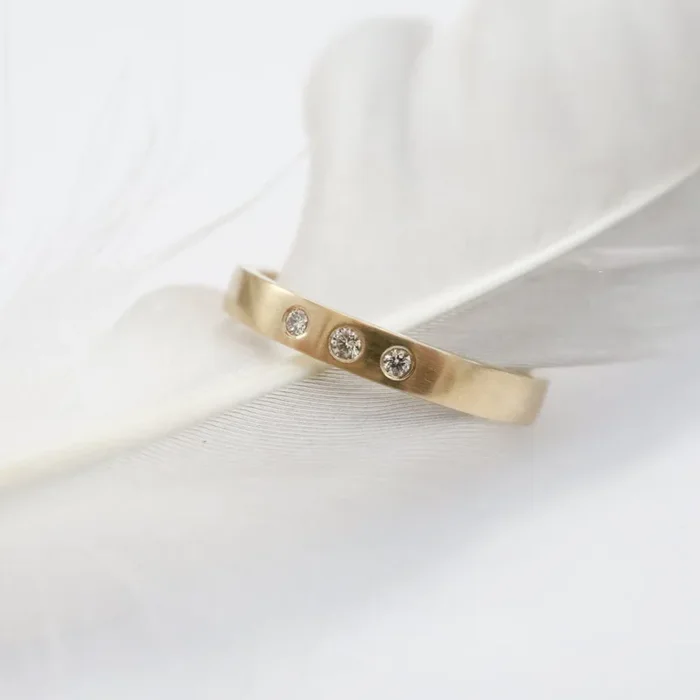 Gold Stax III Ring with 3 White Diamonds