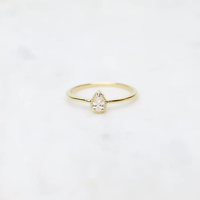 Gold Vermeil Pear Cut CZ Milgrain Edge Ring