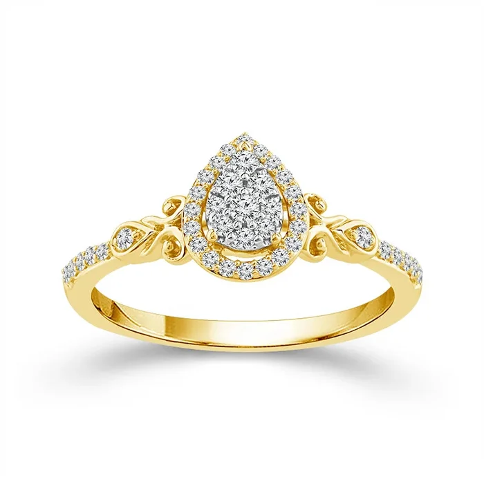 Golden Promise Round Diamond Pear Cluster Ring