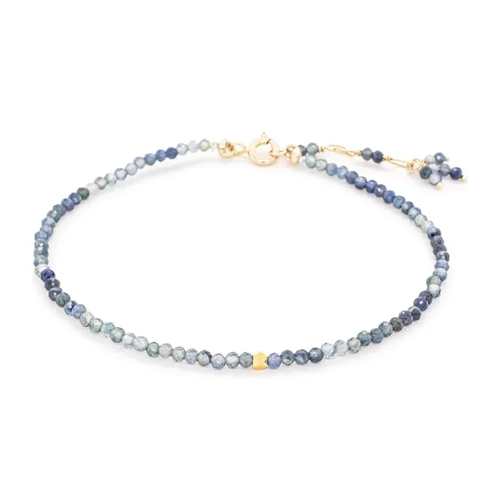 Gradient Blue Sapphire Single Wrap Gemstone Bracelet