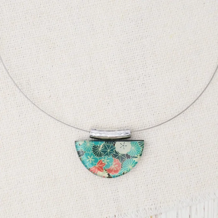 Green Kimono Half Moon Pendant