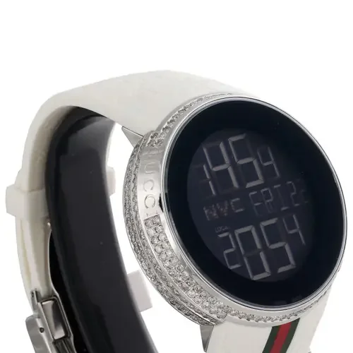 Gucci Diamond White Watch Mens Full Casing Ya114214 5 Row Custom Digital 3.5 CT.