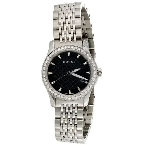 Gucci Ya126502 Diamond Watch G-Timeless Ladies 27mm S. Steel Black Dial 0.60 CT.
