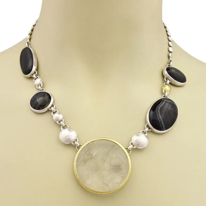 Gurhan Galapagos Rutilated Quartz Spiderweb Obsidian Sterling & 24k Overlay Necklace