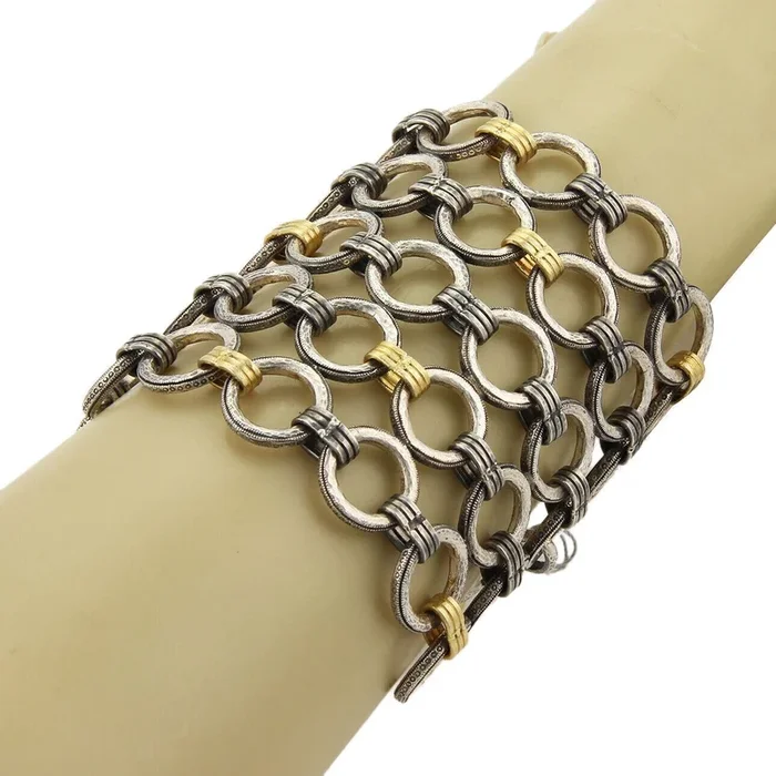 Gurhan Hoopla Sterling Silver & 24k Gold Overlay Circular Wide Bracelet