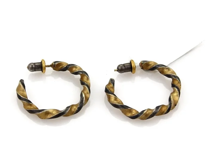Gurhan Midnight Sterling & 24k Gold Twisted Hoop Earrings