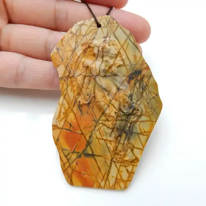 H8681 – 115Cts Gorgeous Pendant,Carved Multi-Color Picasso Jasper Gemstone