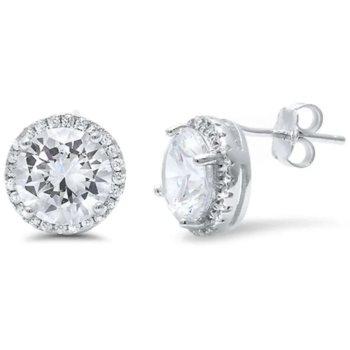 Halo Fine Cubic Zirconia Studs .925 Sterling Silver Earring