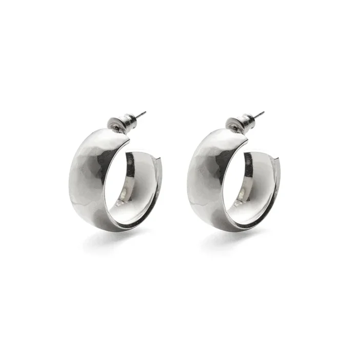 Hammered Dome Hoops in Silver