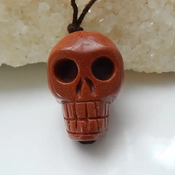 Hand Carved Skull Pendant Bead ,Red Sunstone Gemstone C266