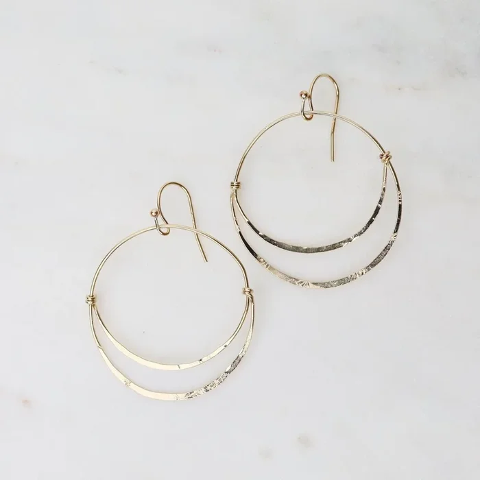 Hand Formed Gold Filled Moon Hoops