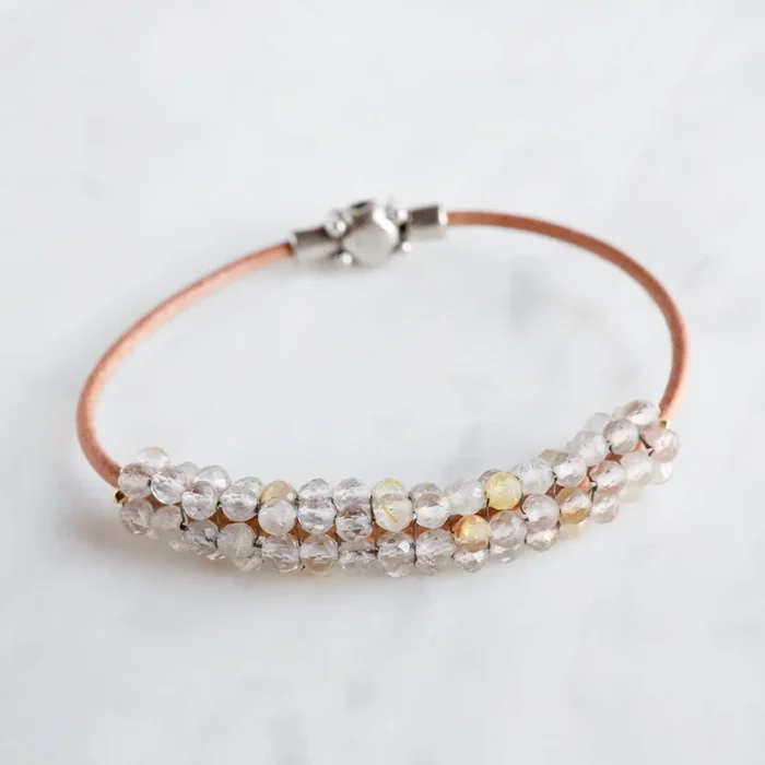 Hand Stitched Gold Rutilated Quartz Bracelet
