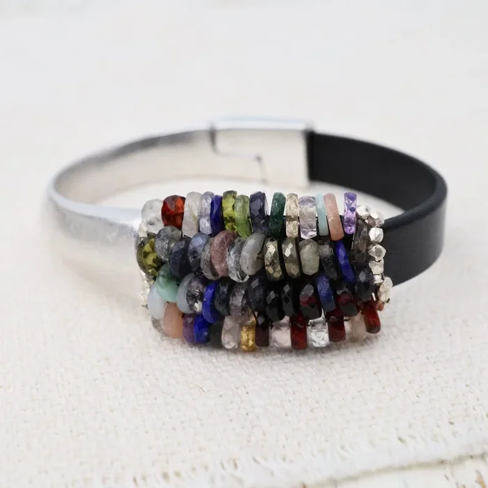 Hand Stitched Multi Color Gemstones Bracelet