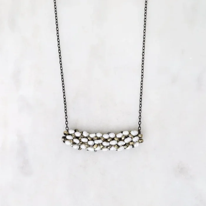 Hand Stitched Tiny Rice Pearls Necklace
