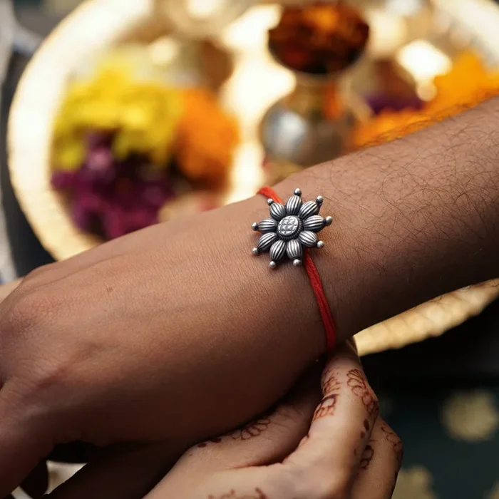 Handcrafted Silver Rakhi/Pendant: Big Flower