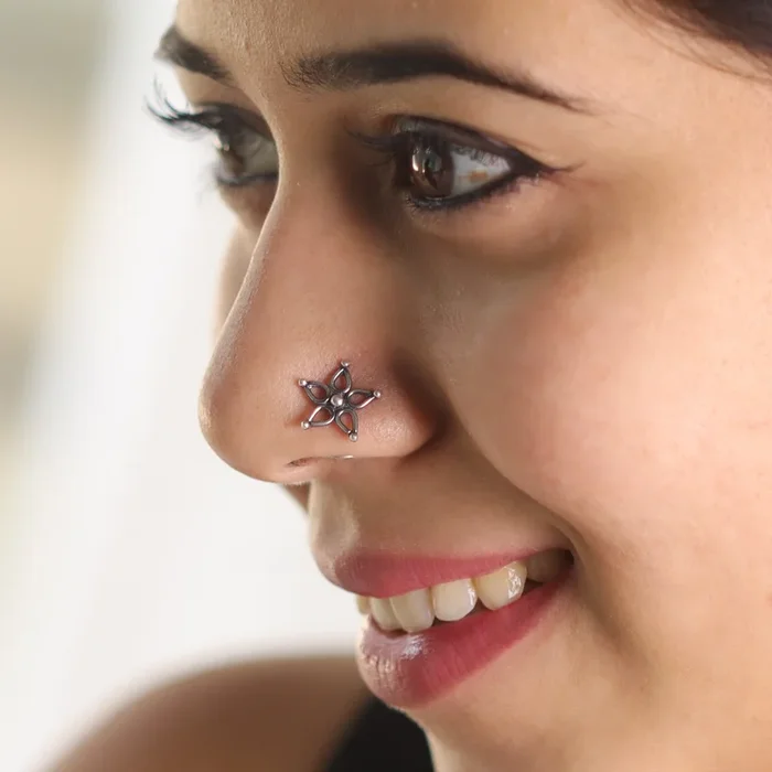 Handmade Silver Flower Nosepin (Pierced) – 5 Petals