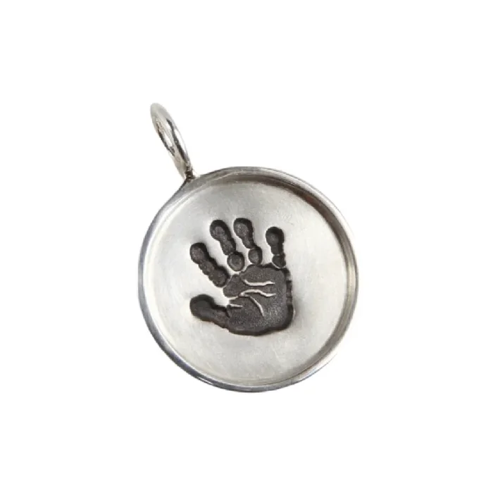 Handprint Small Silver Round Disc with Silver Frame Charm
