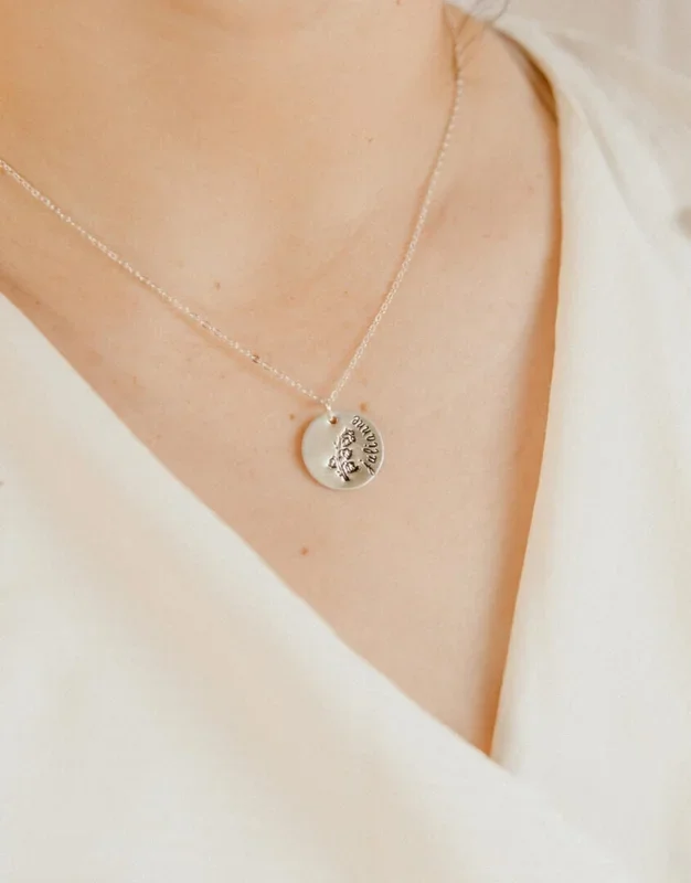 Handstamped Birth Flower Name Necklace