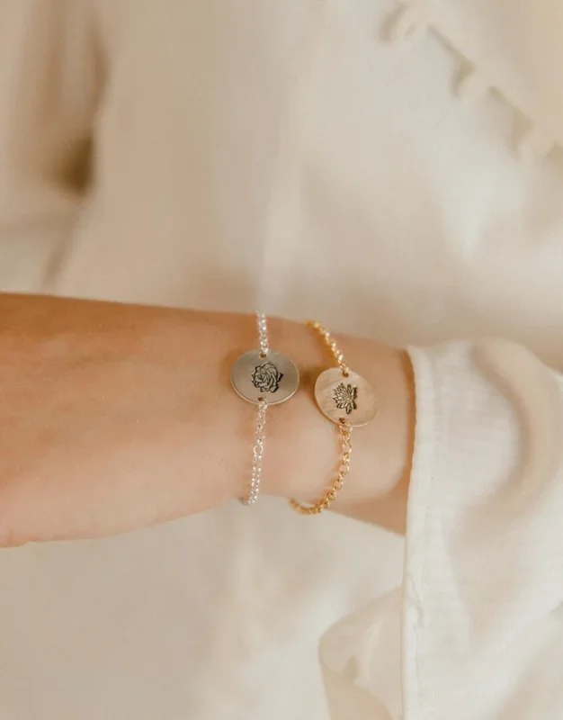 Handstamped Dainty Birth Flower Bracelet