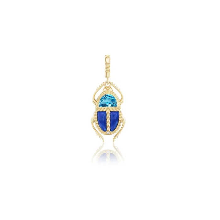 Harwell Godfrey 18k Blue Topaz & Lapis Mini Scarab Pendant