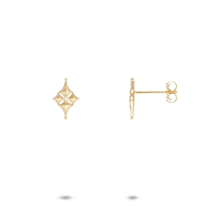 Hawaiian Quilted Star Earrings in Gold with Diamonds – 10mm