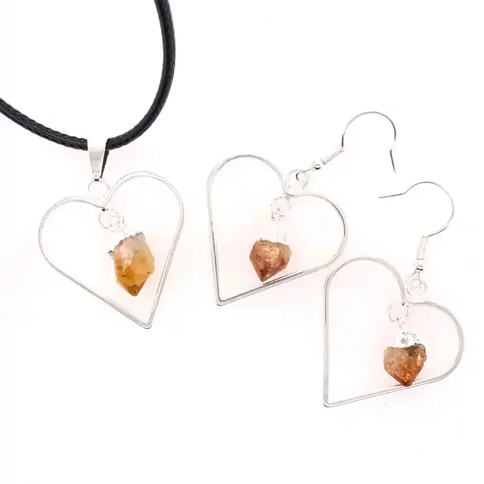 Heart Design Citrine Raw Set Earrings & Pendant – BR 1359