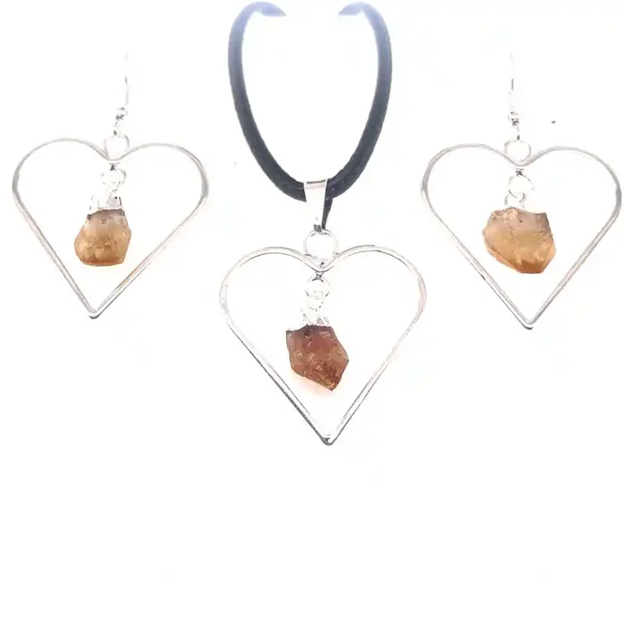 Heart Design Citrine Raw Set Earrings & Pendant – BR 1488