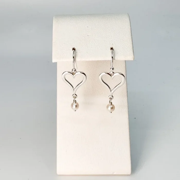 Heart Shaped Earrings with Freshwater Pearl