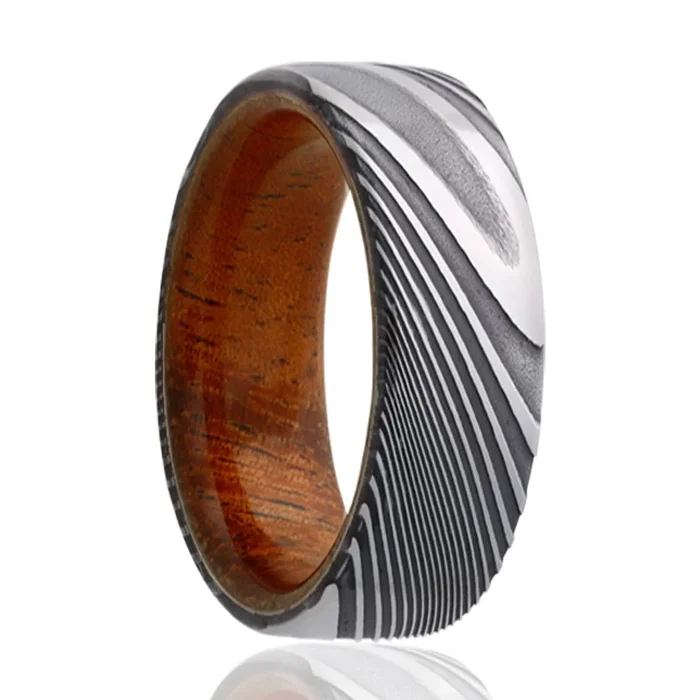 Heavy Stone® Koa Wood Damascus Steel Men’s Band
