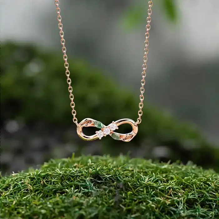 Helloice 0.18CT Marquise Cut Moss Agate & Round Cut Moissanite S925 Silver Infinite Loop Pendant Necklace