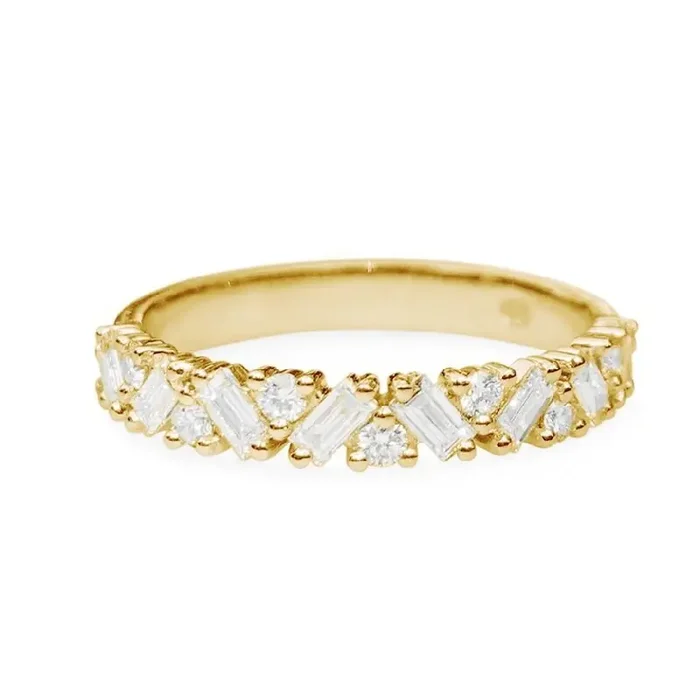 Helloice 0.58CT Baguette & Round CutVVS Moissanite S925 Silver Weddind Band