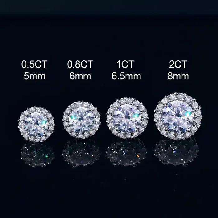 Helloice 0.5Ct/0.8Ct/1Ct/2Ct Certified VVS1 Moissanite Halo Earrings in S925 Silver