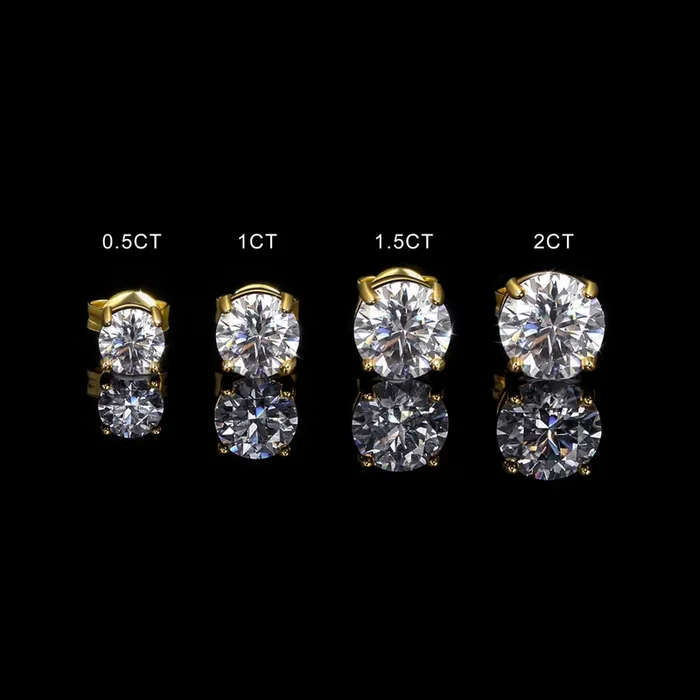 Helloice 0.5Ct/1Ct/1.5Ct/2Ct/3Ct/4Ct Moissanite Brilliant Round Cut Stud Earrings in S925 Silver with 18k Gold Plated