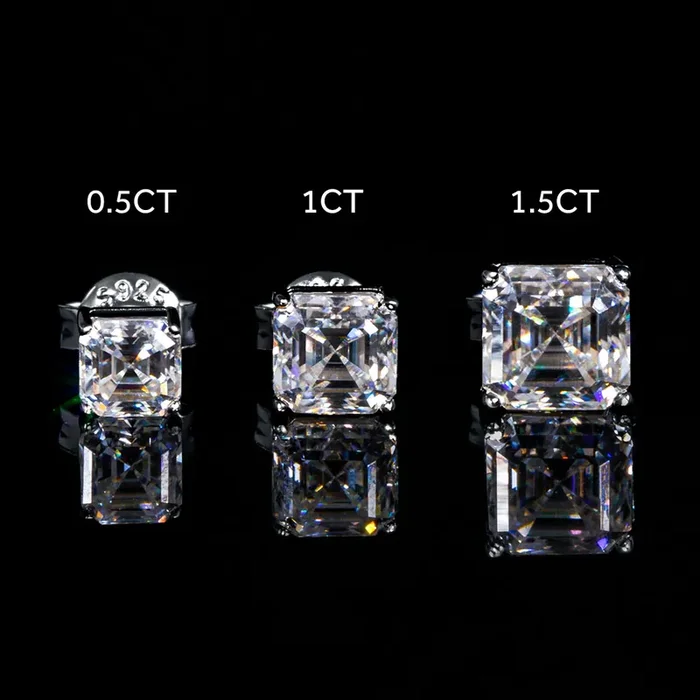 Helloice 0.5Ct/1Ct/1.5Ct Moissanite Asscher Cut Stud Earrings in S925 Silver