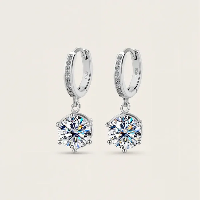 Helloice 0.5CT/1CT/2CT Round Cut Six Prongs VVS Moissanite S925 Silver Drop Earrings