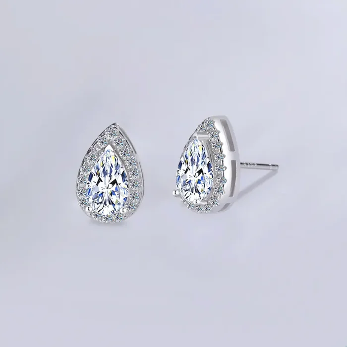 Helloice 0.5CT/1CT Pear Cut VVS Moissanite S925 Silver Stud Earrings