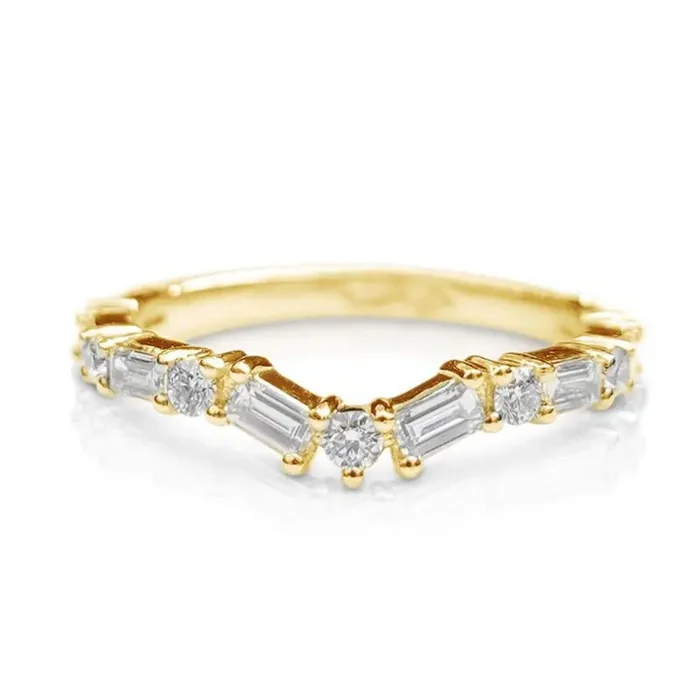 Helloice 0.69CT Baguette & Round Cut VVS Moissanite S925 Silver Weeding Band
