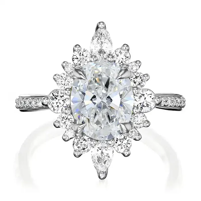 Helloice 1.88CT Oval & Round Cut VVS Moissanite S925 Silver Engagement Ring