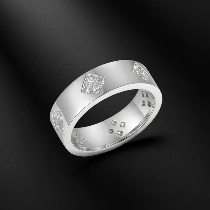 Helloice 1.92 CTW White Diamond Wedding Band Ring for Men