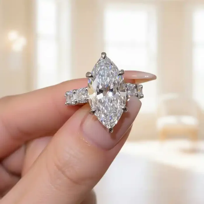 Helloice 10.93CT Marquise Cut VVS Moissanite Pave Engagement Ring