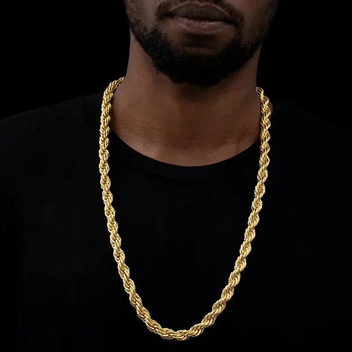 Helloice 10mm 18K Gold Finish Rope Chain