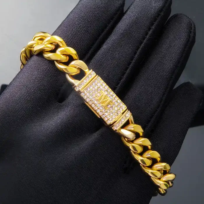Helloice 10mm 8″ Iced Initial Letter Cuban Bracelet in 18K Gold Plated