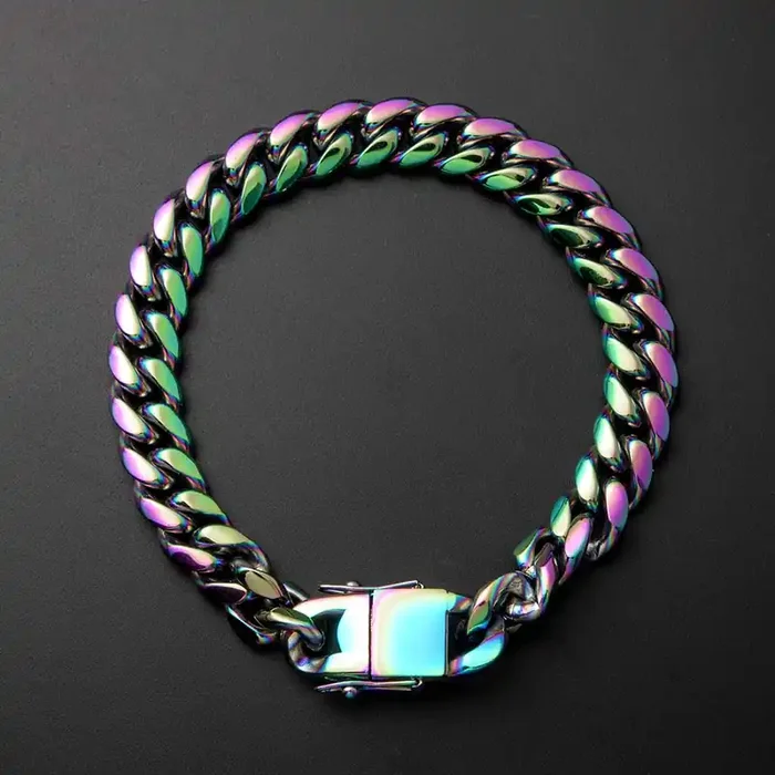 Helloice 10mm 8″ Rainbow Miami Cuban Bracelet