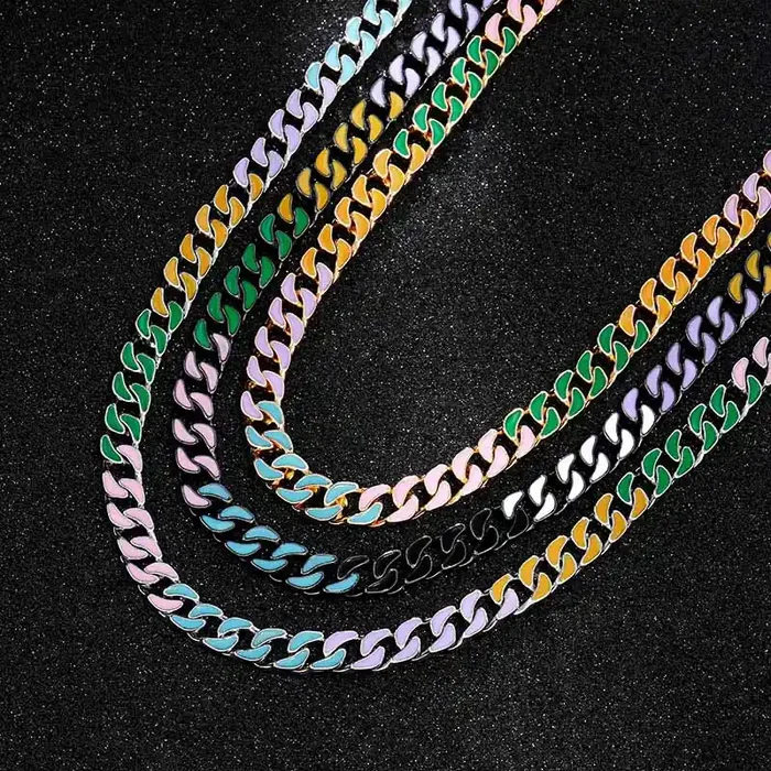 Helloice 10mm Multi-Color Enamel Cuban LIink Chain