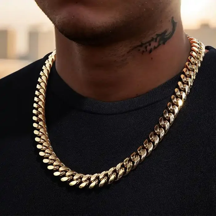 Helloice 10mm Stainless Steel Cuban Chain in Gold